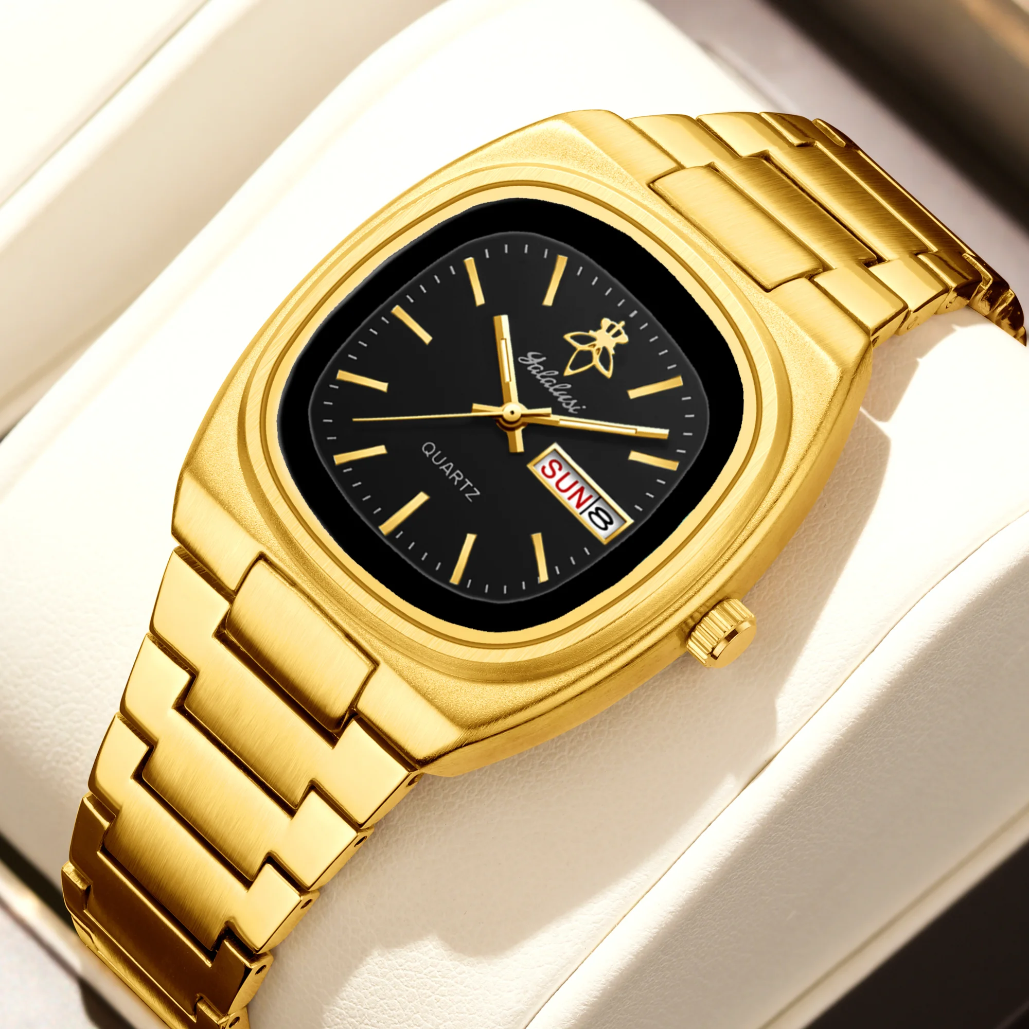 

YaLaLuSi Authentic Women's Quartz Watch Hot Brand Dual Calendar Function Gold Case Black Face Comes with a Gift Box