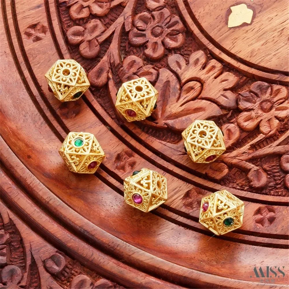 18K الذهب اللون ماتي الذهب الزركون الجوف مربع قطع الزاوية متعدد السطوح حبة فصل سوار ذاتي الصنع قلادة مطرز اكسسوارات