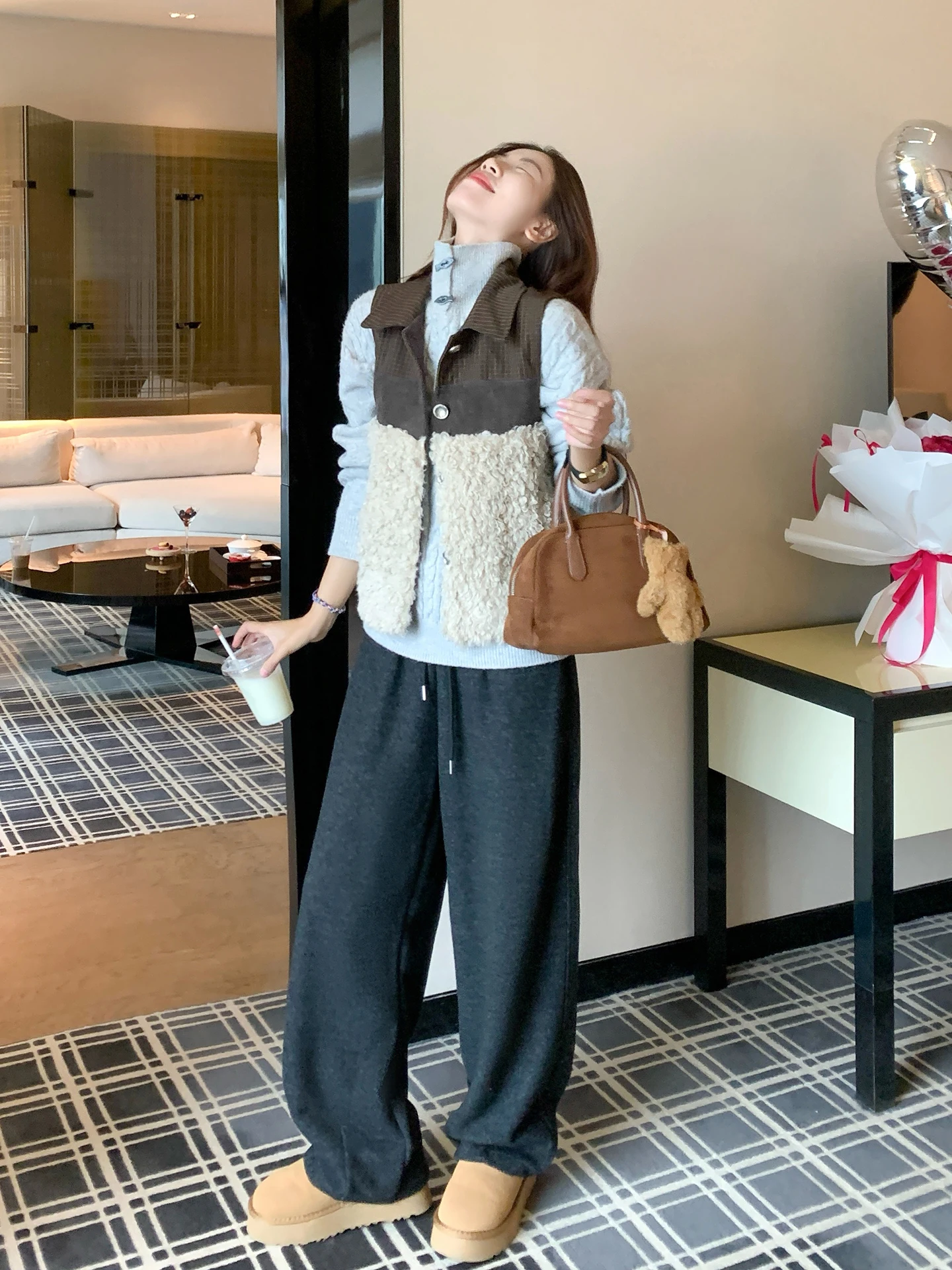 

Корейский жилет из овечьего меха, верхняя одежда, женская осенне-зимняя верхняя одежда с конвертом, многослойная одежда с воротником на одной пуговице