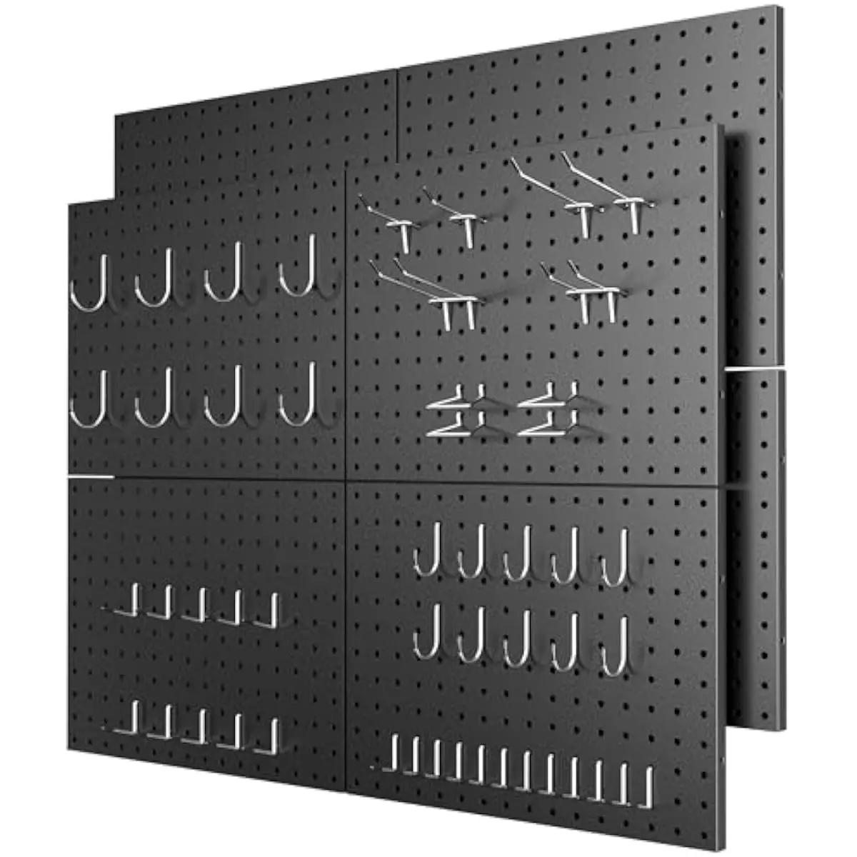 Heavy-Duty Rust-Resistant Steel Pegboard Panels Set – 8 x 16in x 12in Interlocking Wall-Mount Units with 50 Universal Hooks – Po