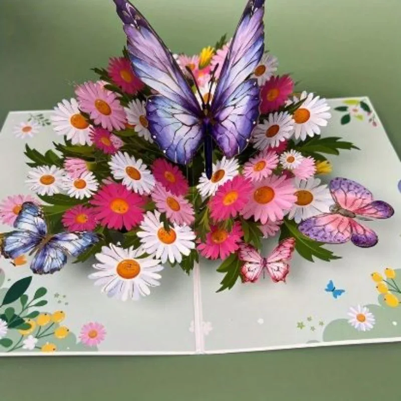 3D Butterfly Daisy Flower Pop‑Up Greeting Card Handmade Colorful Floral Pop‑Up Card for Birthday Mother's Day Anniversary Gift