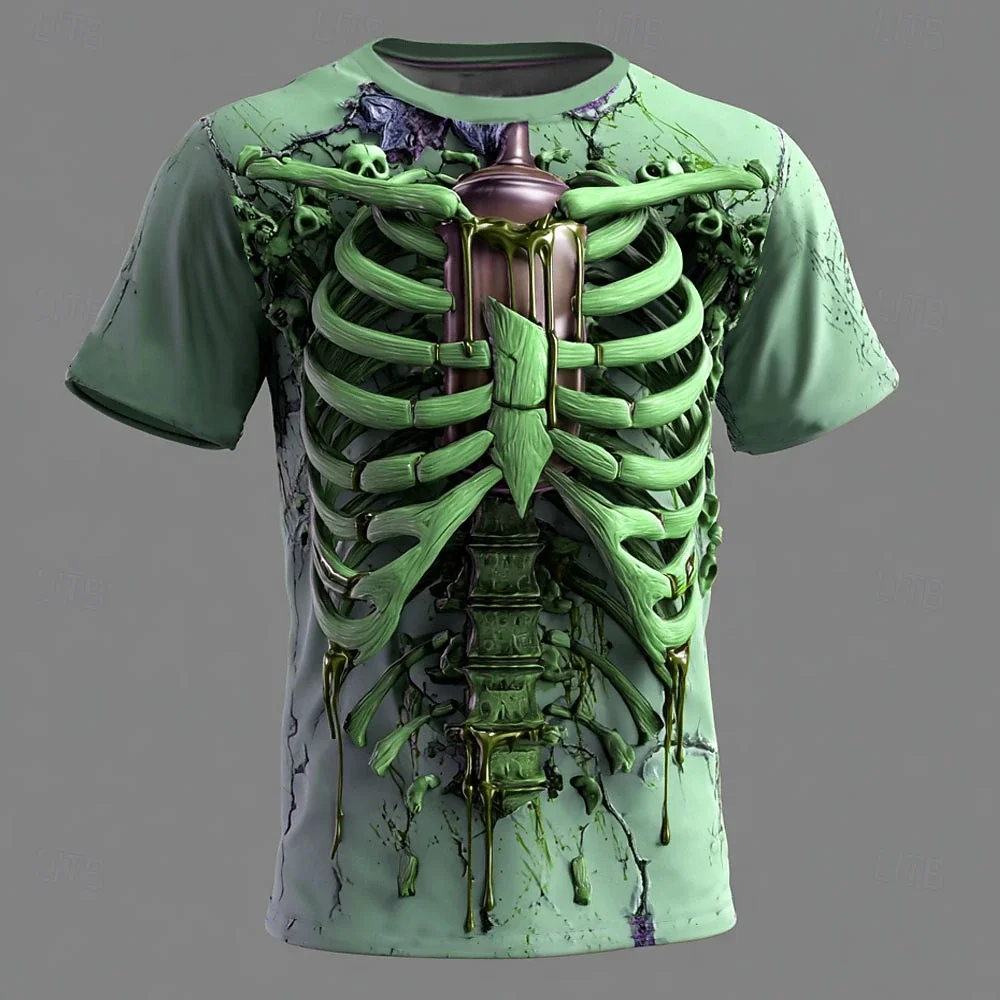

Fun 3D Skull Pattern Men's T-shirt Halloween Role Playing Costume Casual O-neck Short sleeved Top Fashionable Loose T-shirt