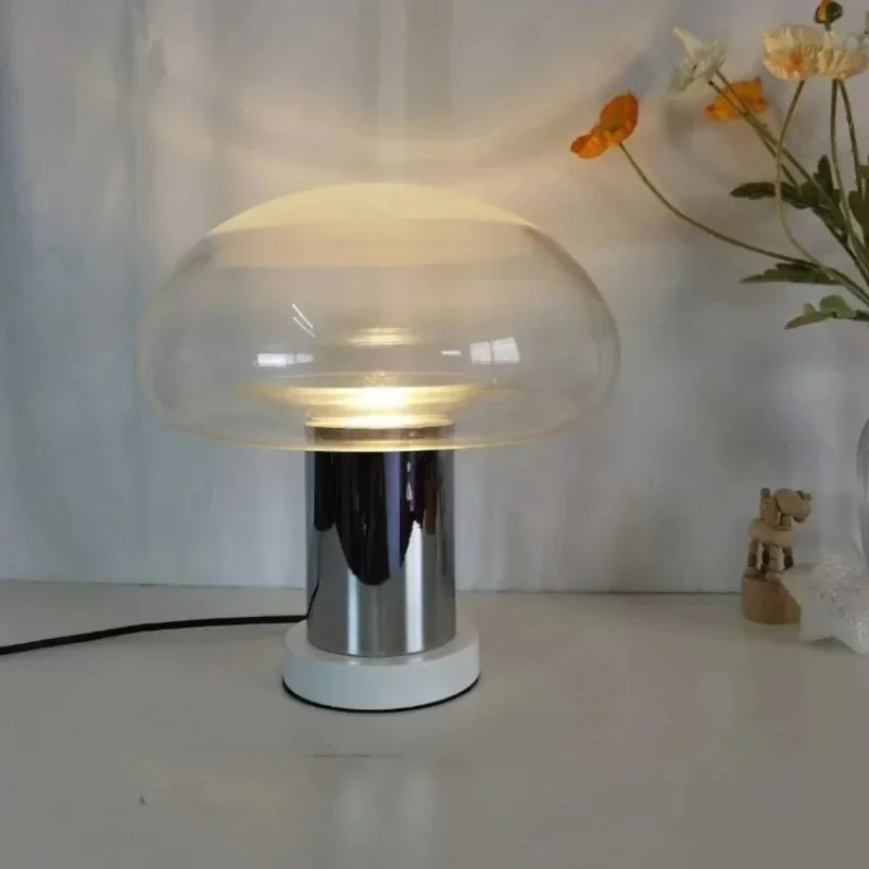 Simple glass table lamp bedroom bedside lamp vintage designer style model room living room children's room mushroom desk lamp
