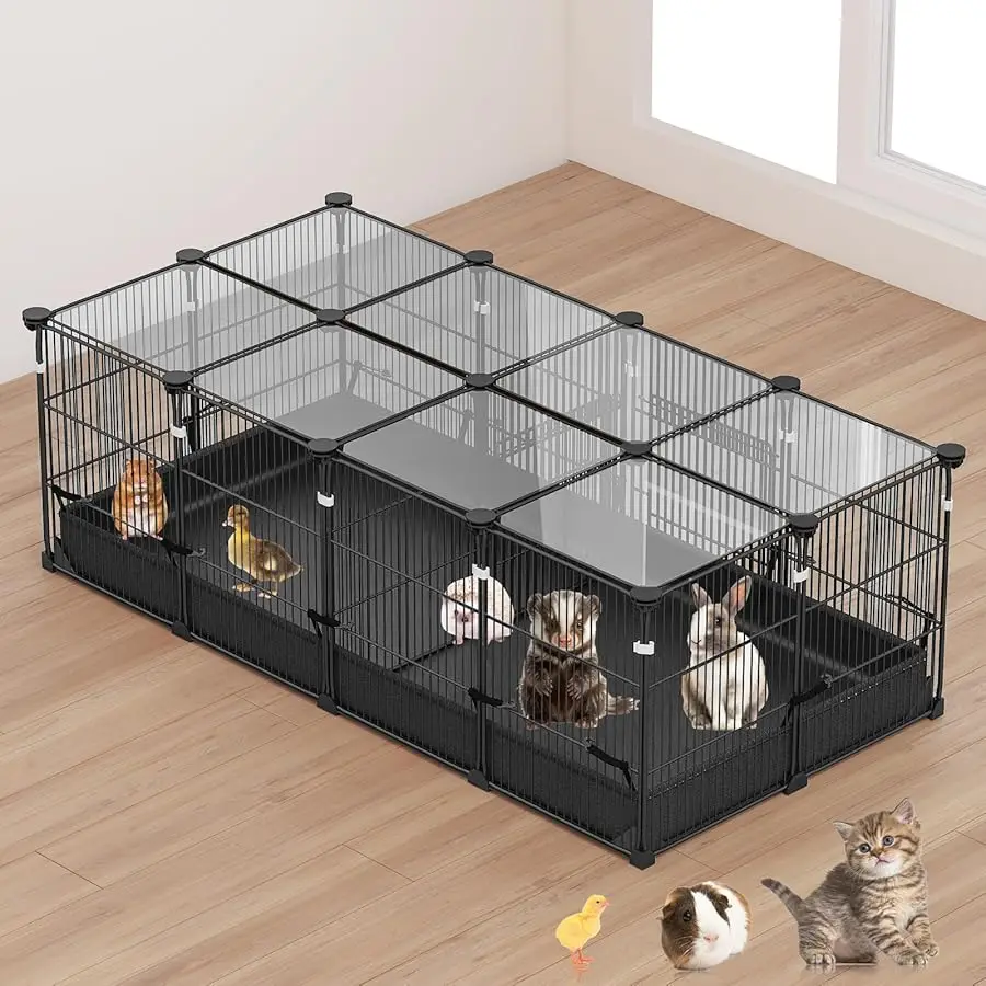 

22 Panels Small Animal Playpen, Pet Playpen, Small Animal Cage with Doors & Waterproof Mat, Metal Wire Yard Fence for Rabbits, G