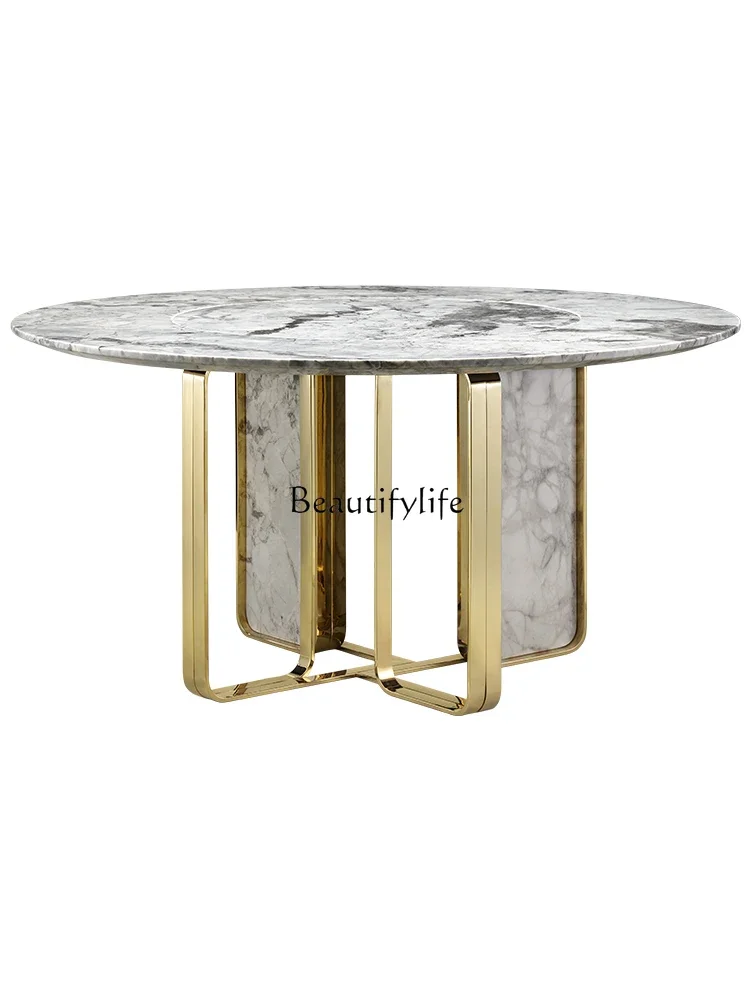 

z.Light Luxury Natural Marble Luxury Stone round Table Turntable Designer Villa Furniture