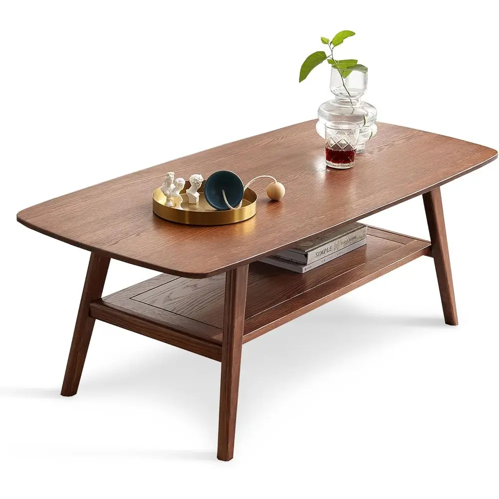 

2-Tier Solid Oak Coffee Table with Storage Shelf for Living Room or Office (32D x 20W x 18H)