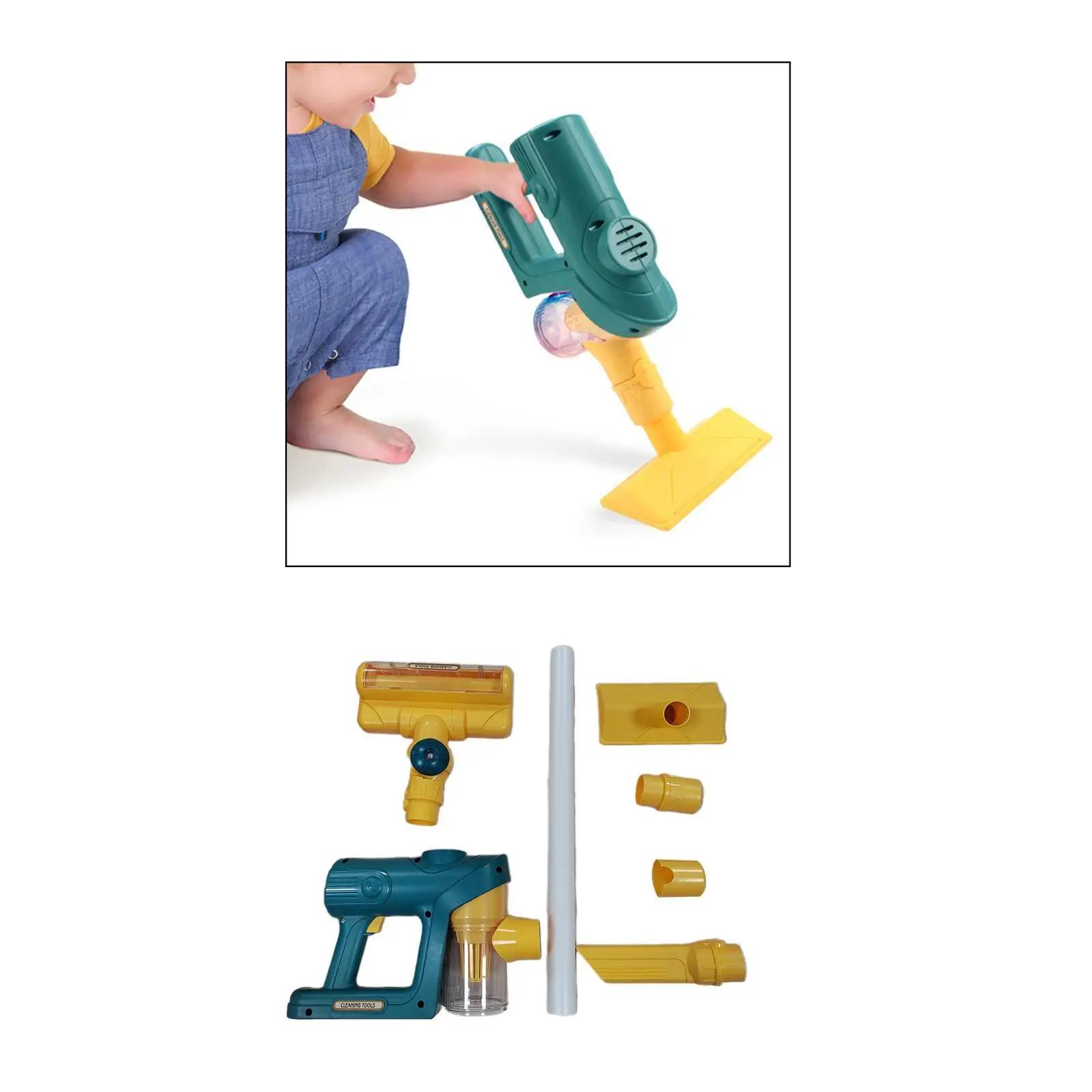 Crianças aspirador de pó diversão crianças brinquedos de limpeza conjunto para crianças de 3 anos ou mais do bebê verde