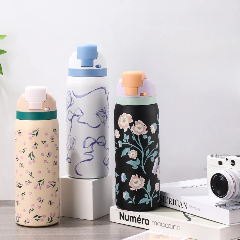 24/32OZ New High Beauty Fruit Cup Fashion Sports Water Bottle 304 Stainless Steel Insulated Bottle Portable Bouncing Cup