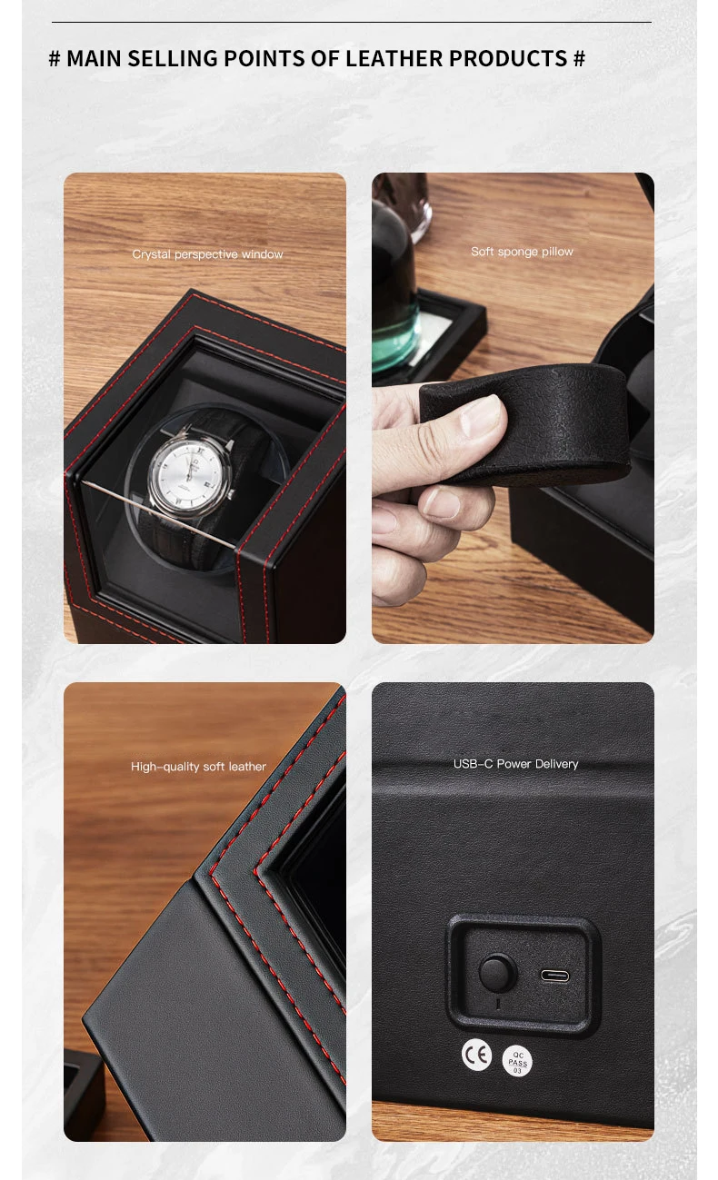 CCZIDONGH Automatic Watch Winder With Quiet Japanese Motor USB Cable Powered,Leather Exterior And Soft Flexible Pillow