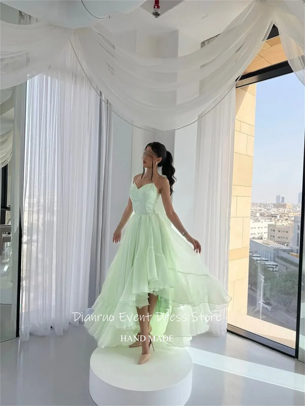 Dianruo hortelã verde organza vestidos de noite querida feminino robe soirées assimétrico babados vestido de festa de casamento personalizado