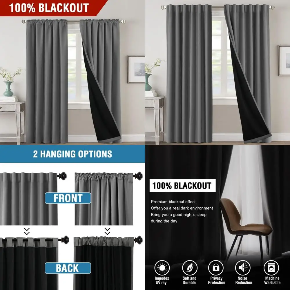

Серые шторы с термоизоляцией, длина 96, затемнение для спальни, комплект из 2 панелей с черной подкладкой