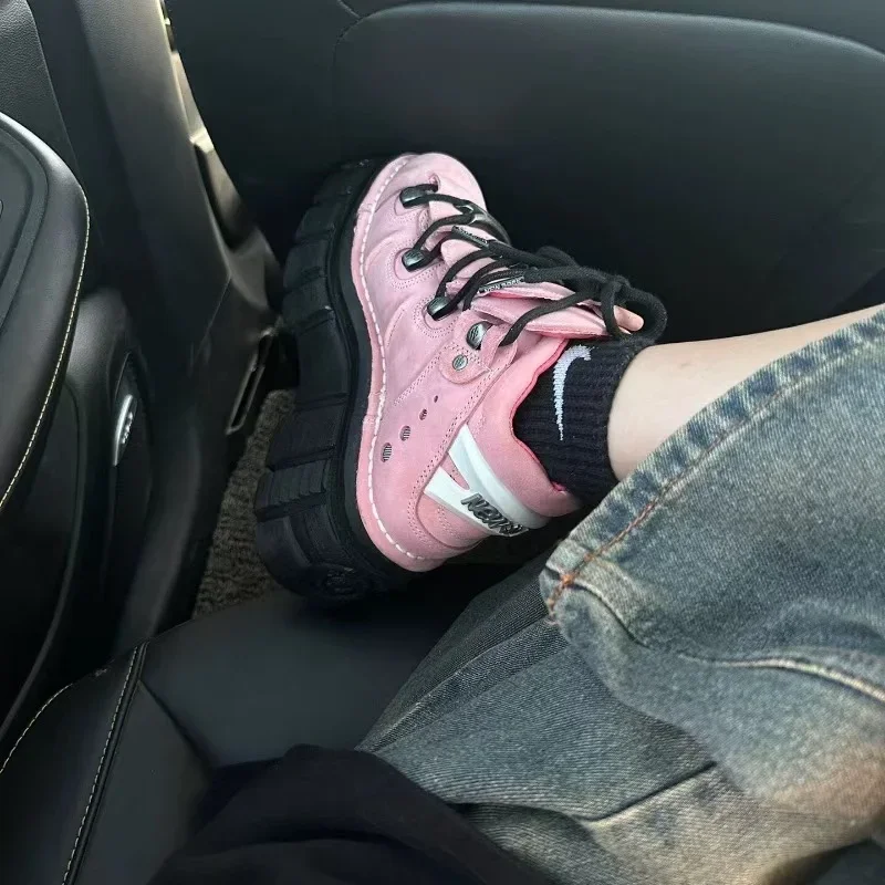New Punk Style Women Shoes Lace-up heel height 6CM Platform Shoes Woman Gothic Ankle Rock Boots Metal Decor Woman Sneakers view 2