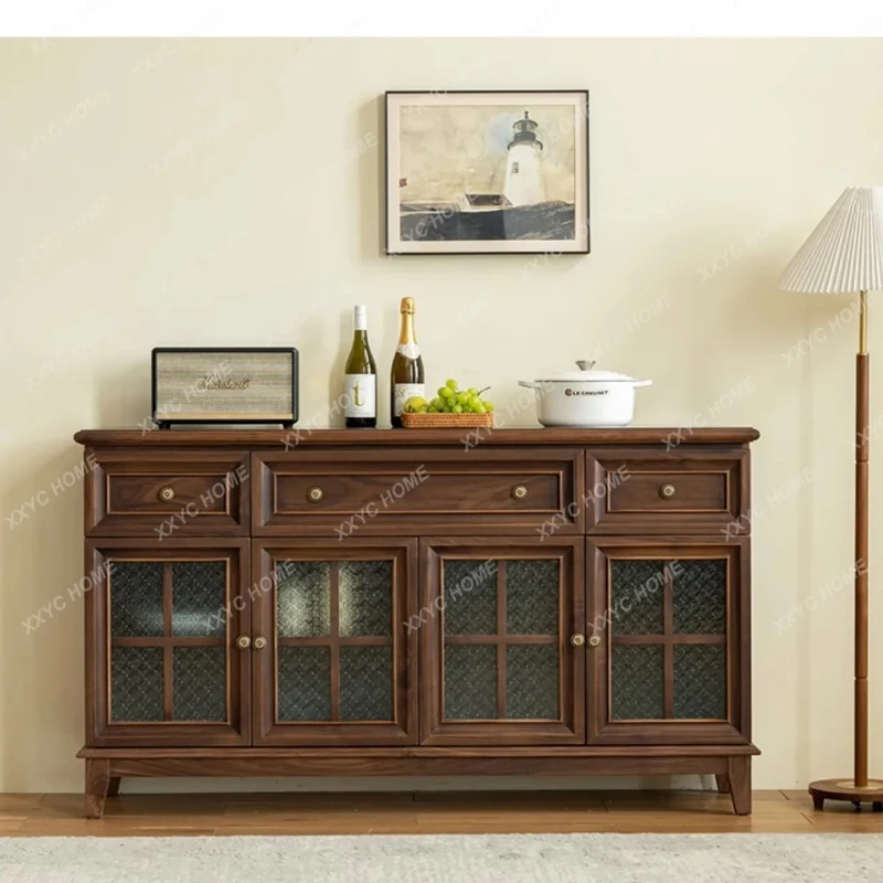 X-S   Style Black Walnut Sideboard Wine Cabinet Tea Storage Cupboard Solid Wood Household Multifunctional Solid Wood Ca HG