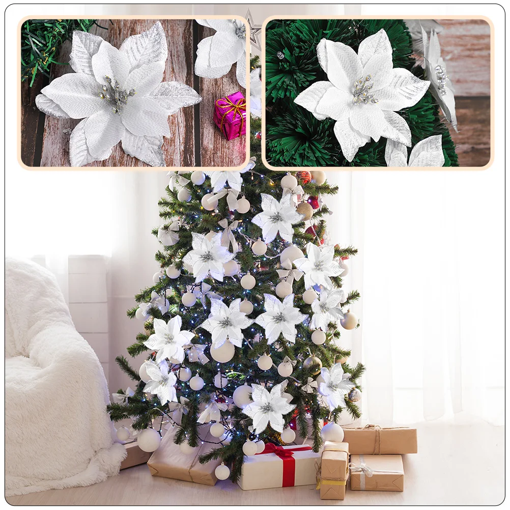 

32pcs Christmas Decorations Imitated Glitter Tree Adornments Lifelike Festive Party Home Office Cafe Shop Market Decor Simulated