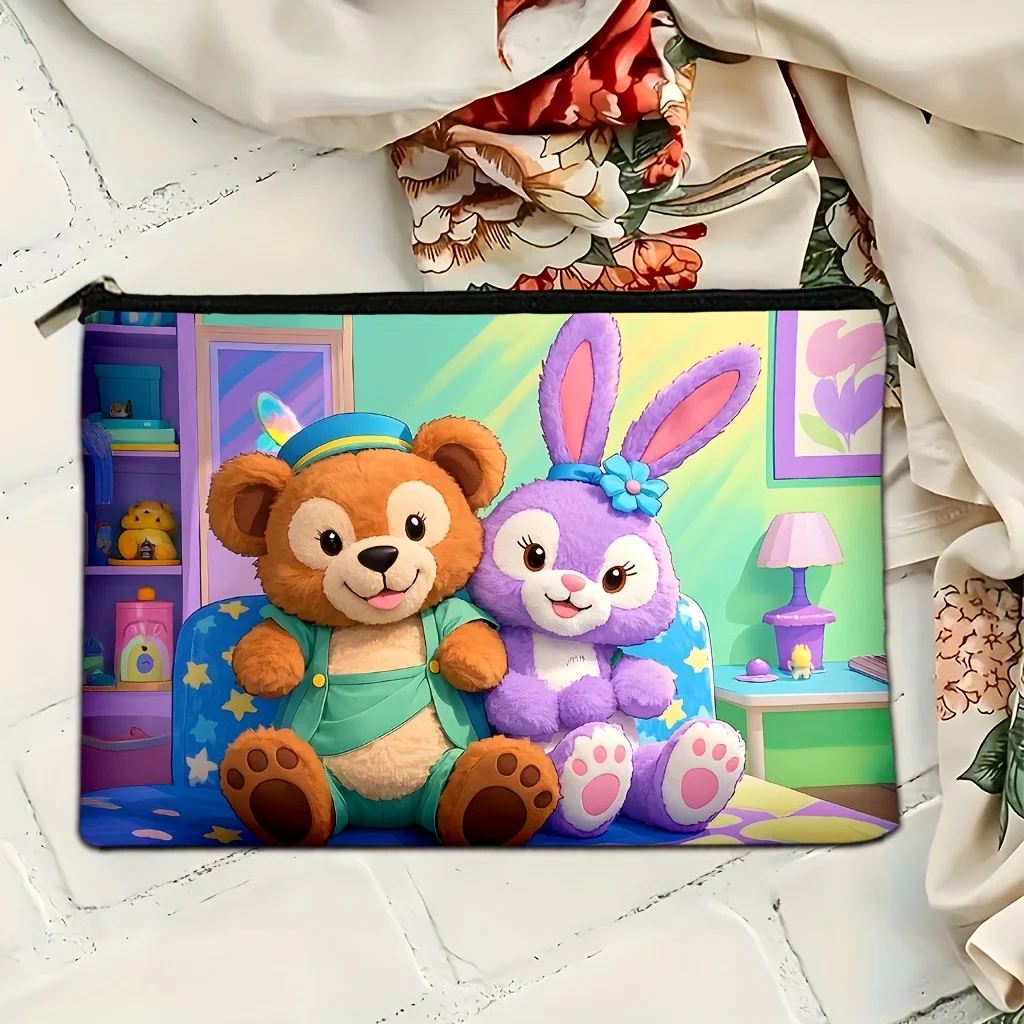 1 szt. Disney Duffy & Stella Lou Kosmetyczka z motywem kreskówkowym - Urocza, wielofunkcyjna torba na zamek błyskawiczny dla kobiet, torba do przechowywania biżuterii, idealna torba podróżna na zamek błyskawiczny - Zabawny prezent urodzinowy