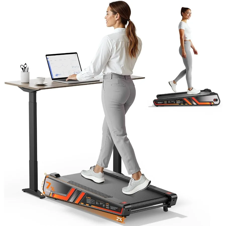 

Маленькая дорожка для дома и офиса Портативная беговая дорожка под столом с фиксированным наклоном 7% и регулировкой наклона 2% емкостью 300 фунтов