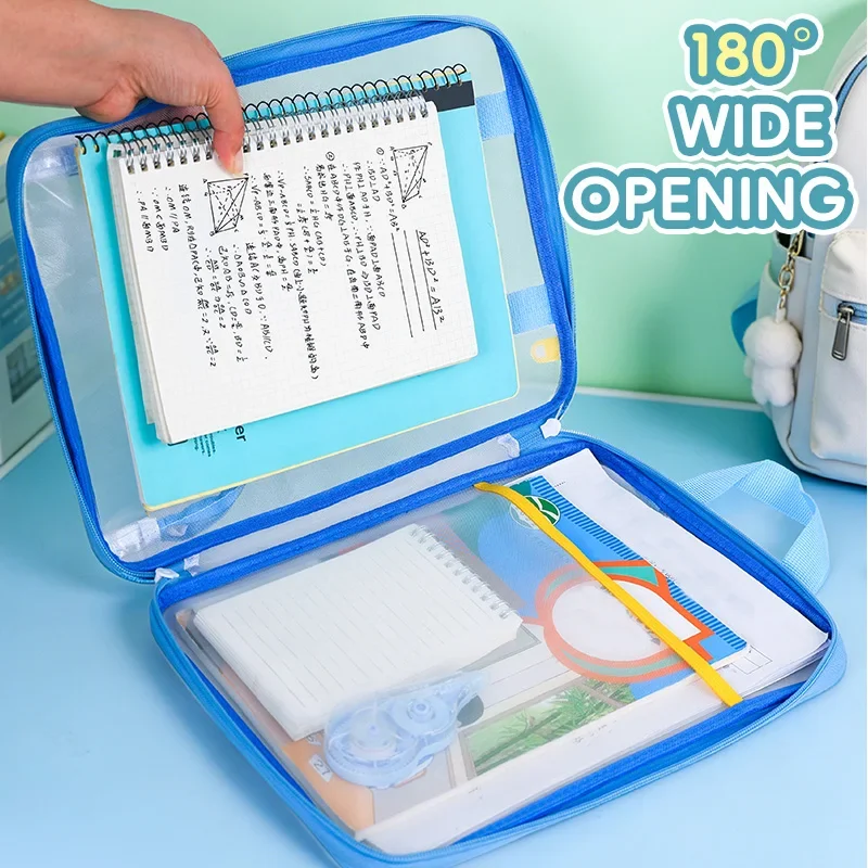 A4 Mesh File Organizer with Handle Large Opening Subject Classification Storage Bag for Students School Exam Paper Documents**