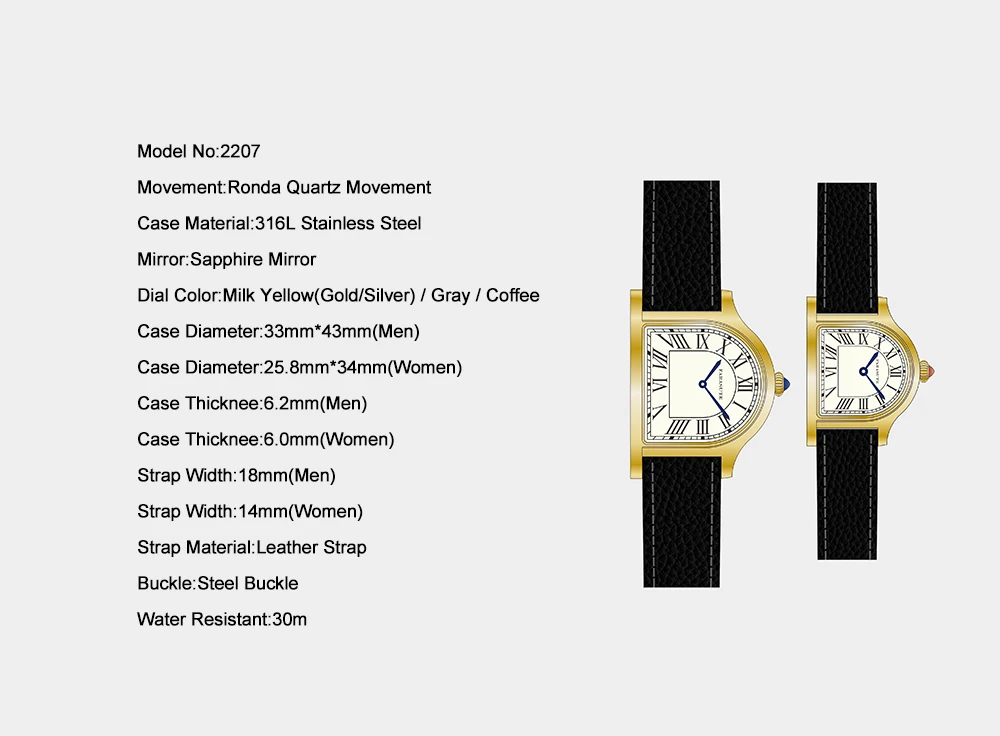 FARASUTE Couple Watch Luxury Men Quartz Wristwatch Women Watches Unique Irregular Case Shape Sapphire Mirror Roman Indexs