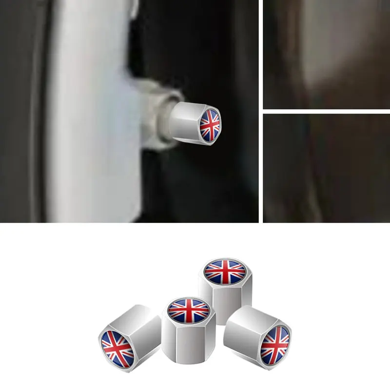 4Pcs/Set Zinc Alloy England British National Flag Emblem Car Wheel Tire Valve Stem Air Caps Dust Proof Cover For Universal Cars