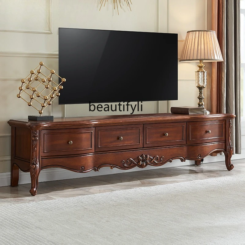 

American solid wood TV cabinet, living room home TV table European floor storage cabinet