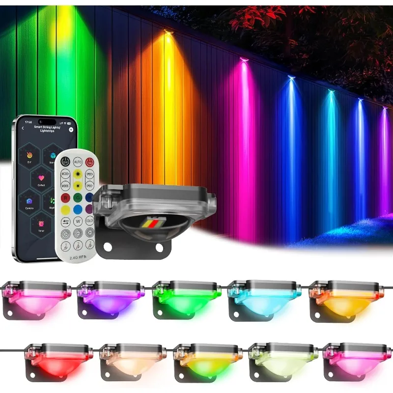 

Outdoor Deck Lights,10 Pack Multicolor RGB IC Permanent Outdoor Light with 4000K White Light,IP67 Smart Fence Lights