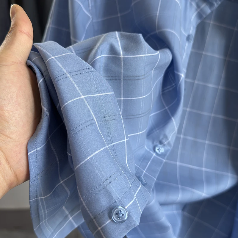 Cooling Breathable Linen Casual Shirt Comfortable Summer Short Sleeve Plaid Loose Fit Men's Shirt Standard Version Linen Blend