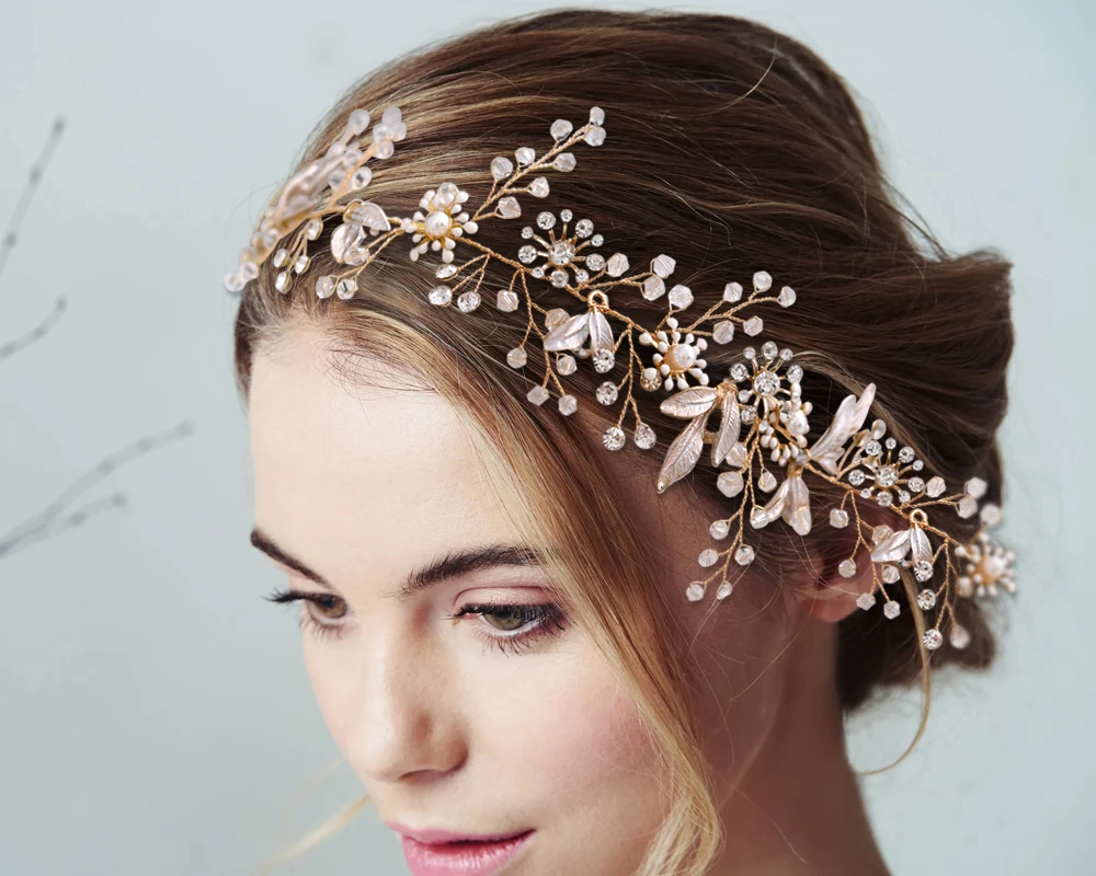 Casamento conjuntos de jóias rosa ouro u forma hairpins & bandana rosa headdress noiva cristal decorações de cabelo para o cabelo feminino nupcial pino