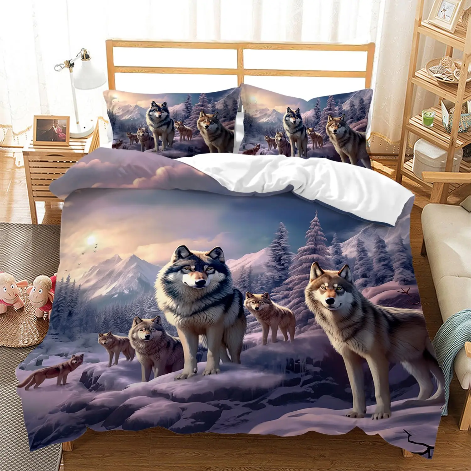 

Wolf Duvet Cover Wild Safari Animal Bedding Set Wildlife Single Twin Queen Size Comforter Cover for Boys Girls Room Dorm Decor
