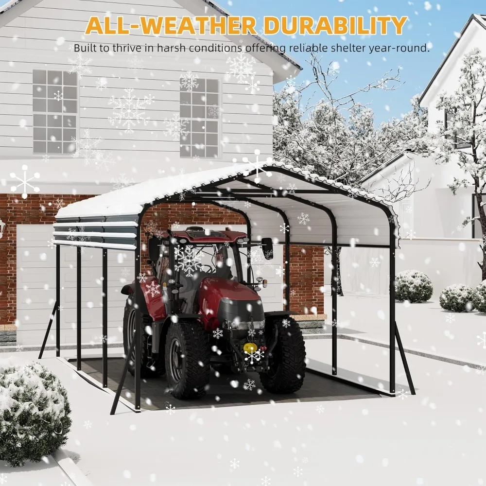 

10 X 15 Ft Metal Carport, Galvanized Steel Roof, Heavy-duty Metal Roof Carport, Reinforced Base