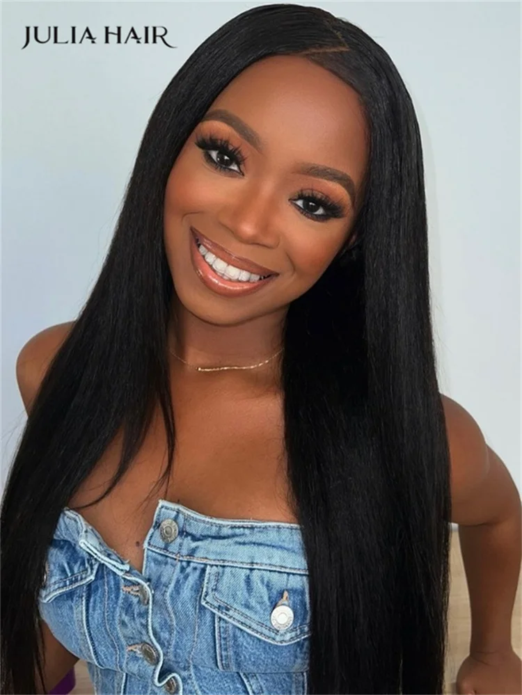 

Julia Hair 100% Brazilian Yaki Straight Glueless Human Hair Wig 7x5 13x4 Transparent Lace Front Wig Bye Bye Knots Density 180%