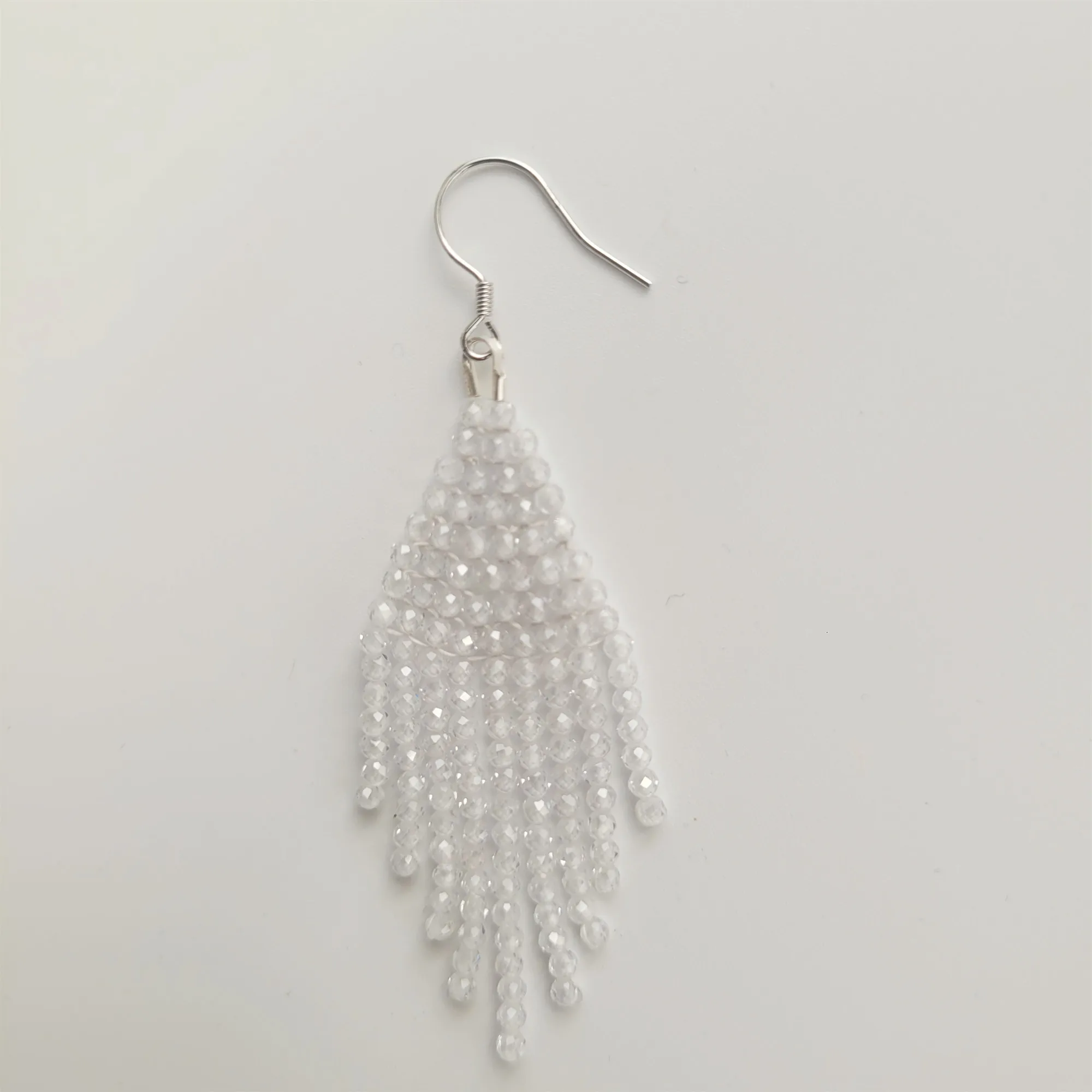 Handmade Blingbling Clear Beaded Fringe Earrings Tassel Earring