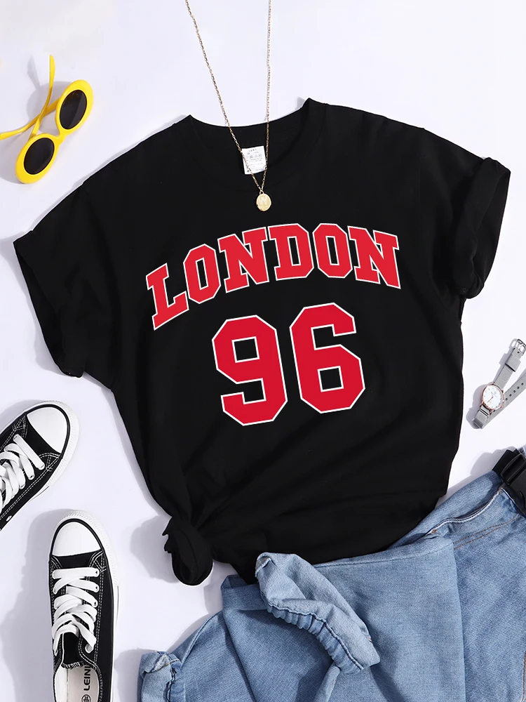 London 96 Print Woman Tshirts Vintage Slim Soft Individual T-Shirts Niche Round Neck Top Tee Tshirt Niche Short Sleeve T-Shirt