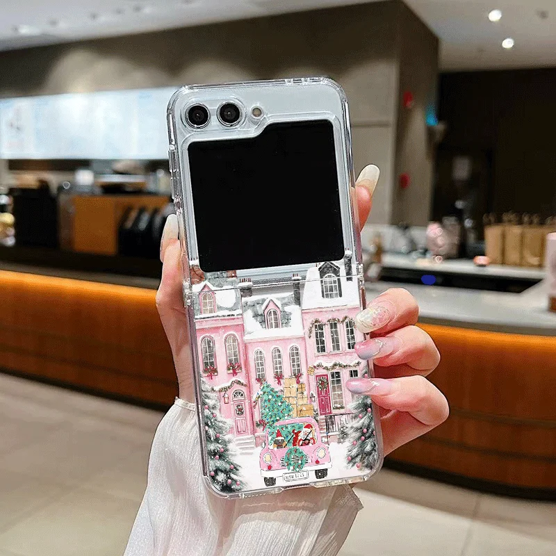 Rural Building Snow Scenery Christmas Clear Phone Case for Samsung Galaxy Z Flip 7 Flip 6 5 4 3 Folding Cover for Z Flip7 Flip 5 view 4