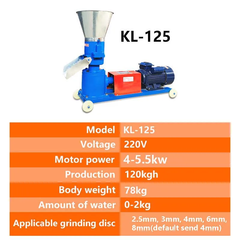 KL-125 Automatische Küchenmaschine Pellet Maschine Feed Pellet Mühle Lebensmittel Brecher Farm Tierfutter Granulator 60-100kg/h