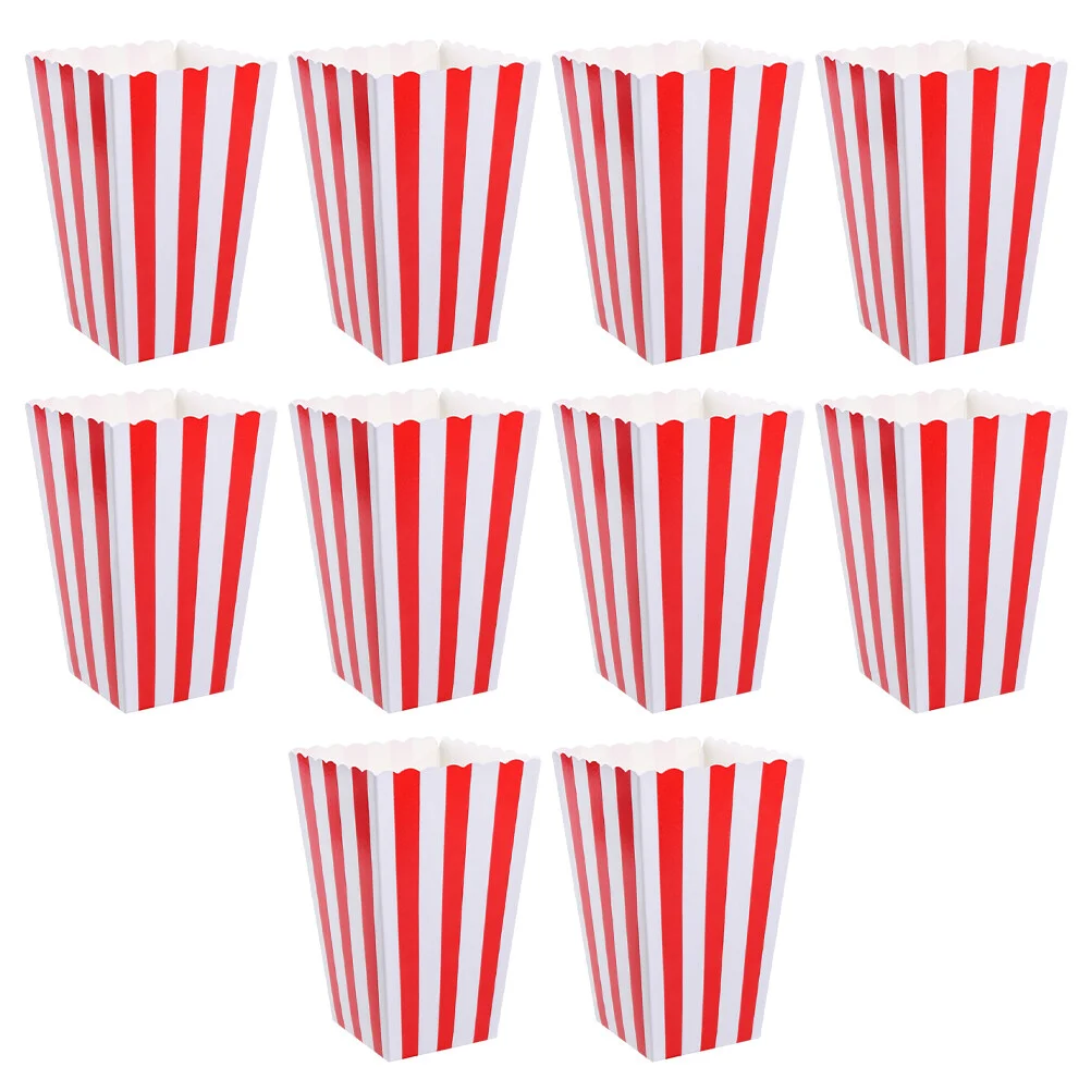 10pcs Fashion Stripes Popcorn Storage Popcorn Paper Box Popcorn Boxes Printed Stripe Pattern Container Popcorn Cups Bags