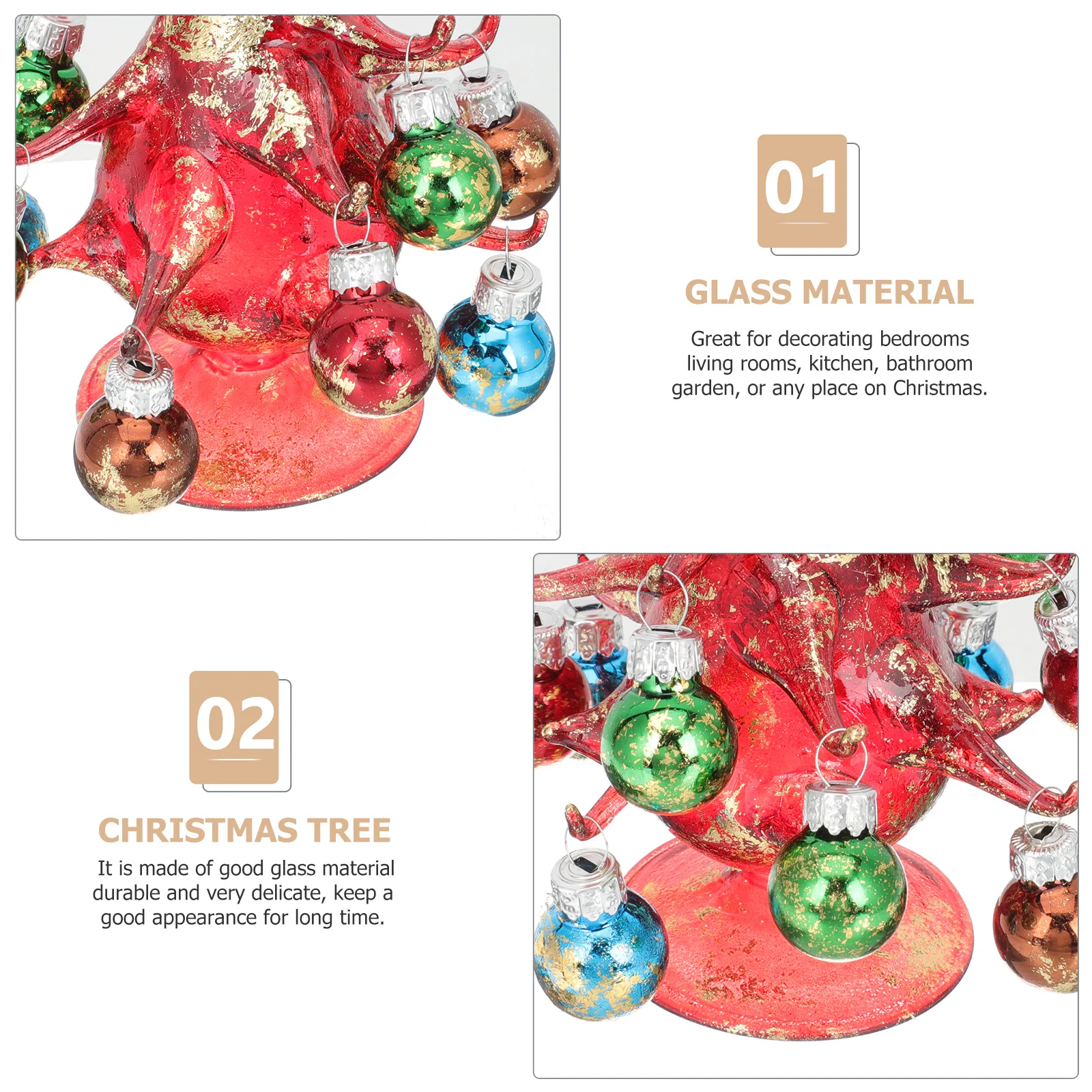 

Christmas Tree Table Ornament 1 Piece Glass Craft Small Christmas Tree Decor for Holiday Festival Desktop Landscape DIY