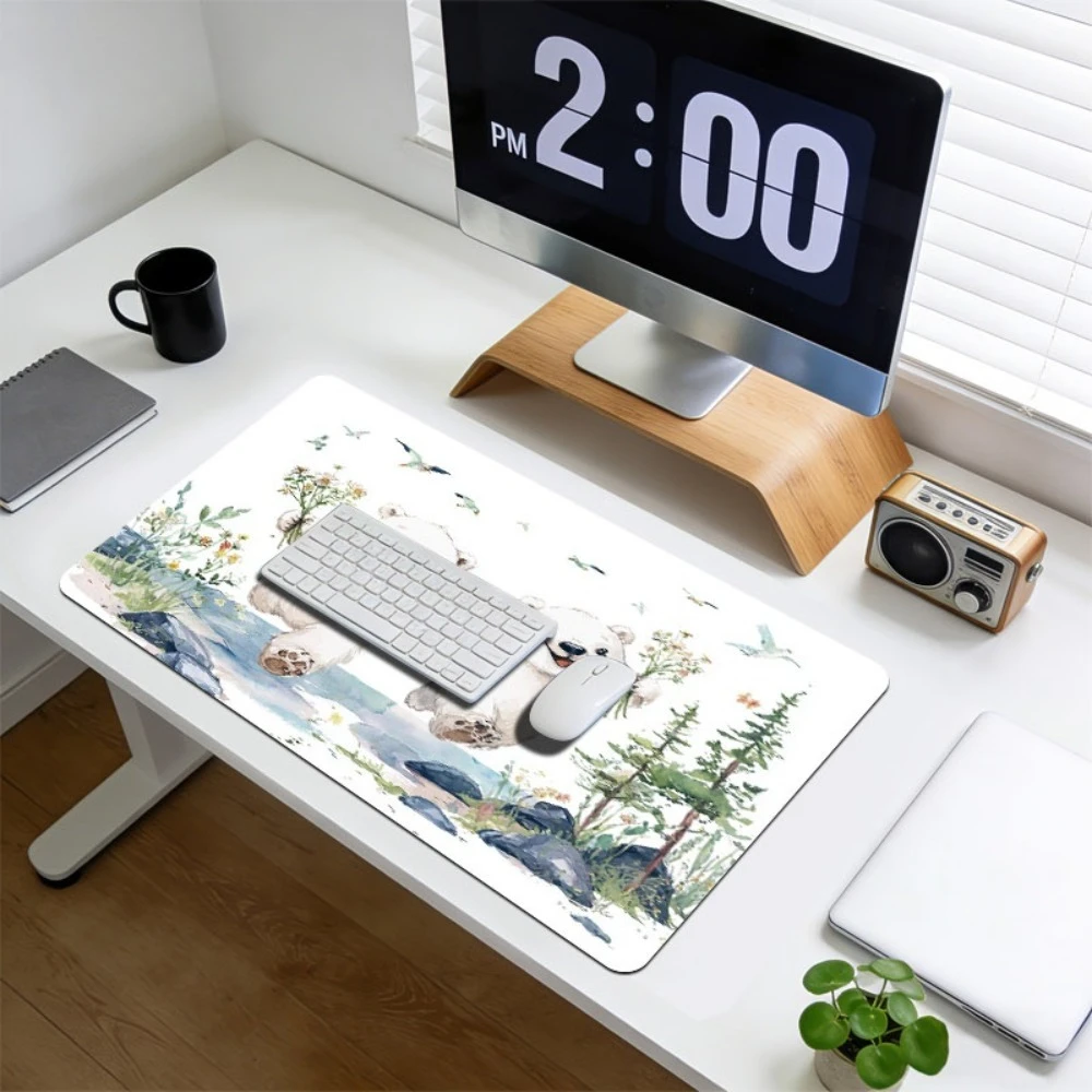 Accessoires de bureau imprimés en aquarelle Happy Jumping Polar Bear Little Bear, tapis de souris, tapis de bureau