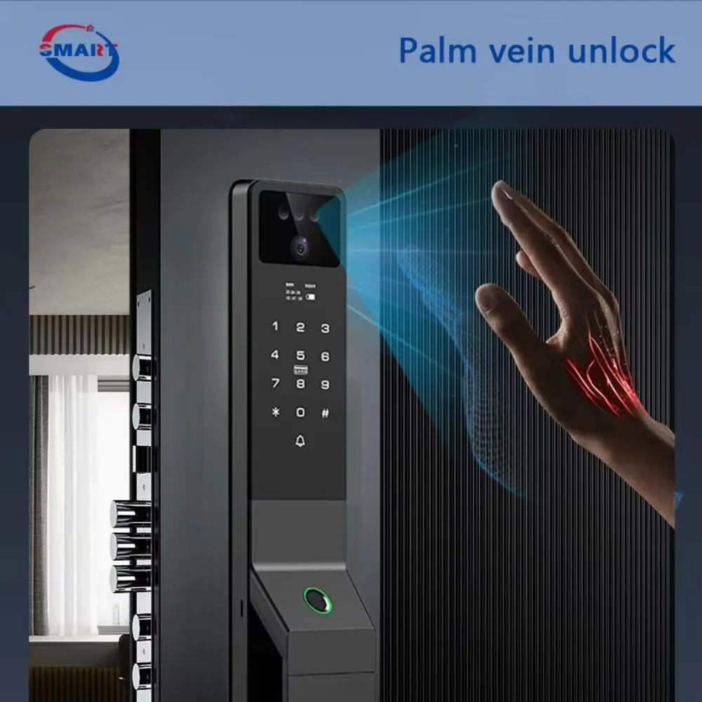 Palm Vein 3d Face Recognition Smart Door Lock with Camera Tuya Wifi Biometric Fingerprint Security Fully Automatic Smart Lock