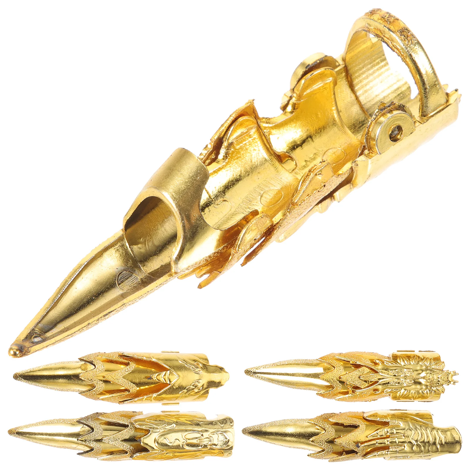 

5pcs Finger Sleeve Gold Halloween Party Fake Nail Covers Cosplay Accessories Performance Props Festival Fingertip Jewelry
