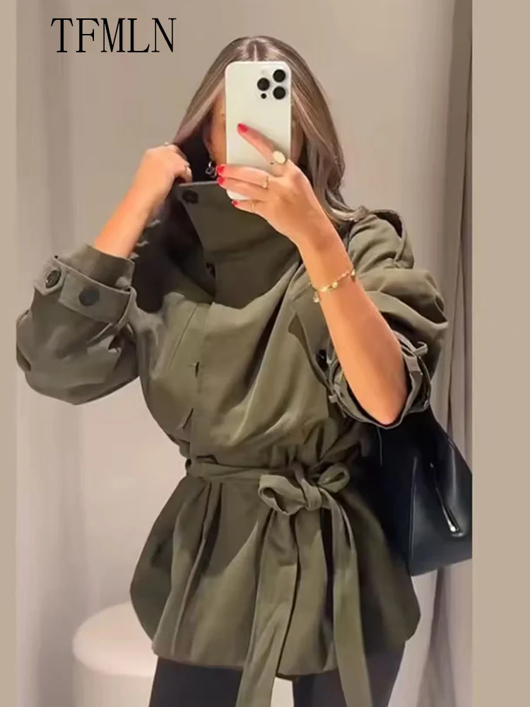 

Элегантные женские шикарные плащи с поясом, свободные повседневные куртки с воротником-стойкой, модная уличная верхняя одежда с карманами, осень-зима 2023 г.