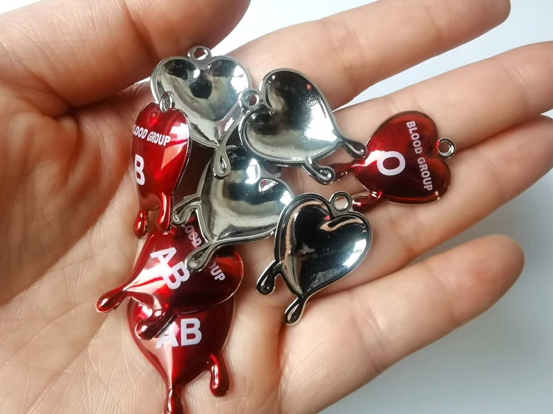10 pcs A B O AB Heart shaped blood type Charm Jewelry Accessories Enamel Necklace Earring Pendant Diy Making Alloy Metal