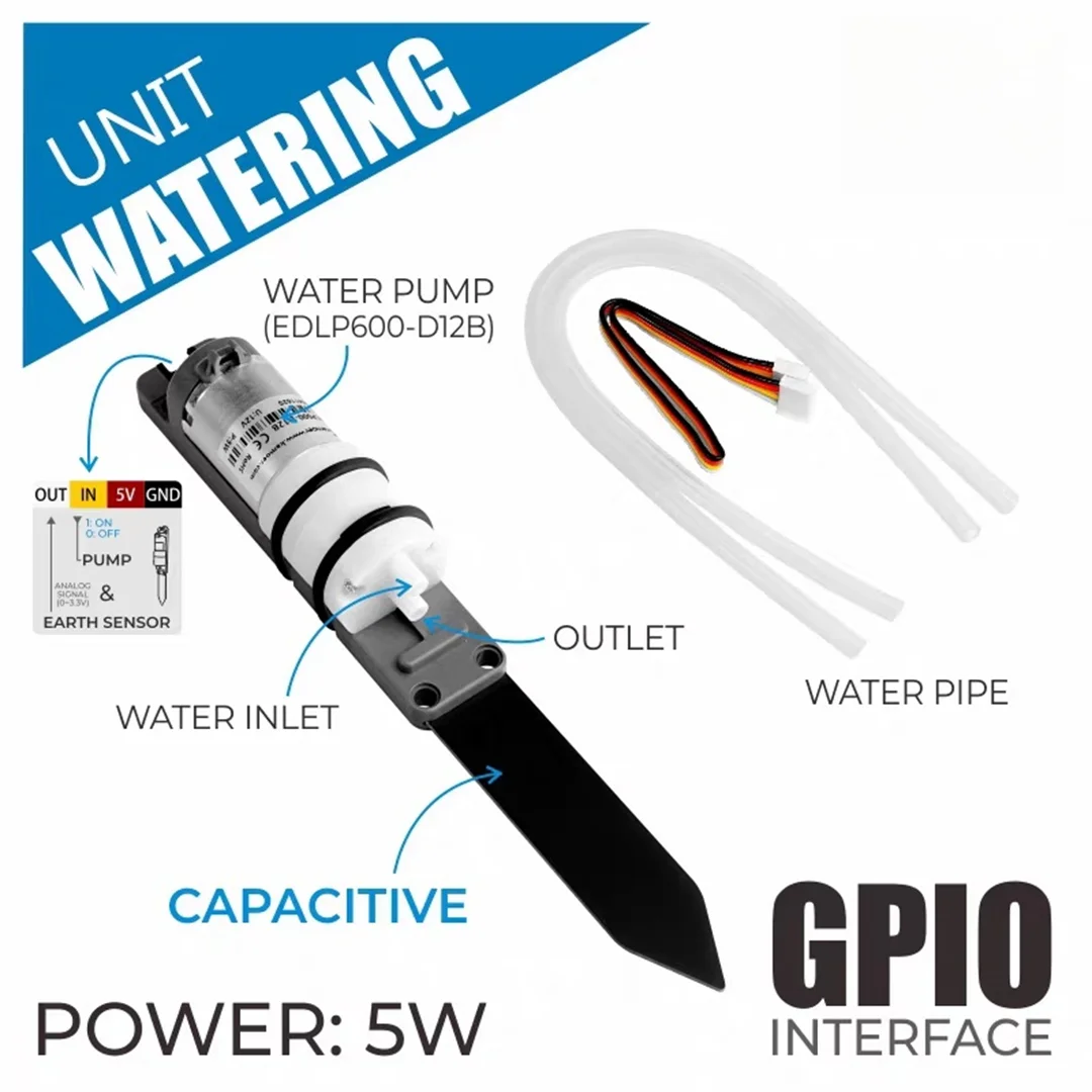 Official M5Stack Unit Watering Capacitive Soil Moisture Detection Intelligent Aquaculture with Water Pump