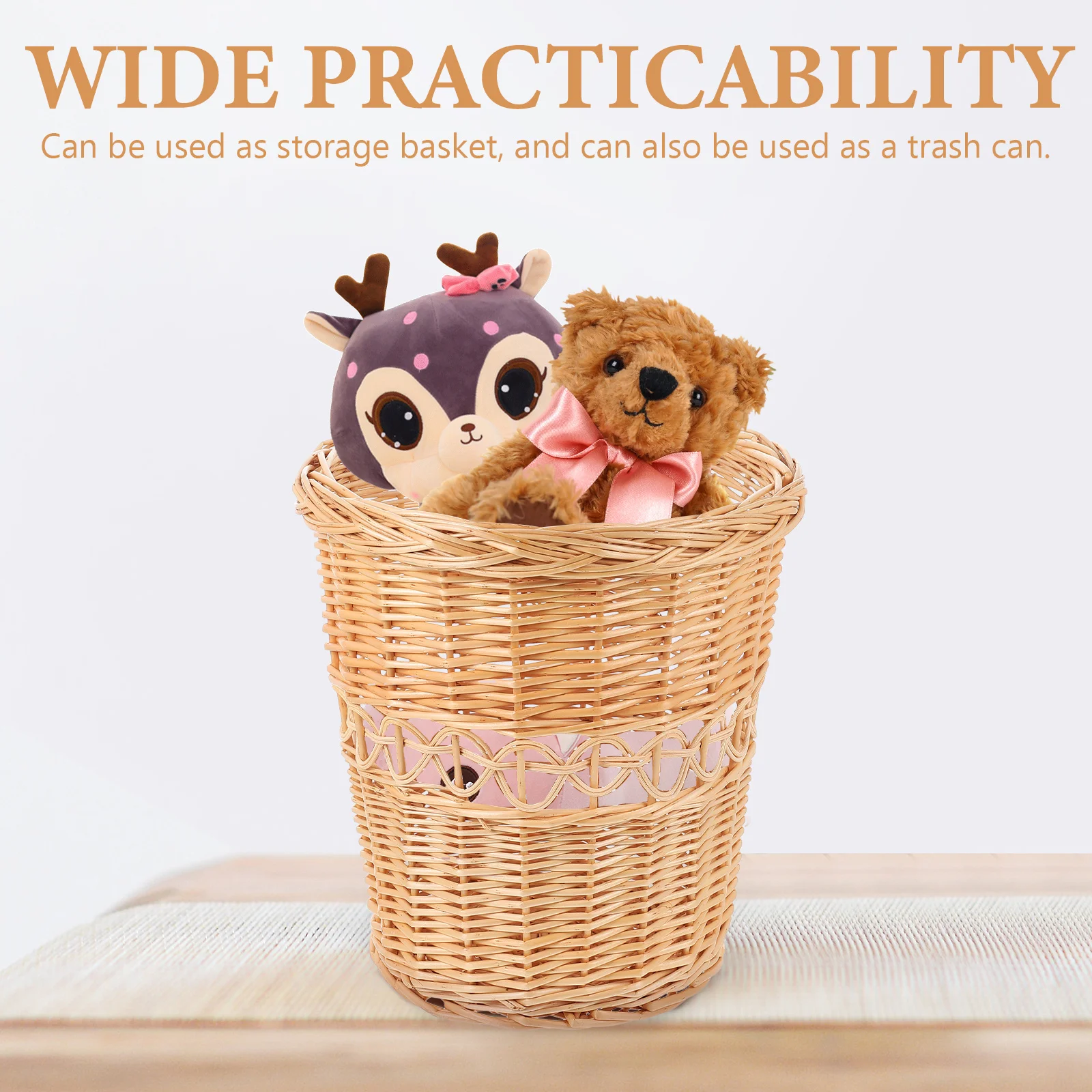 

Woven Trash Can Indoor Storage For Home Office Bathroom Decorative Waste Basket Natural Style Multi-Function Garbage Bin Hand