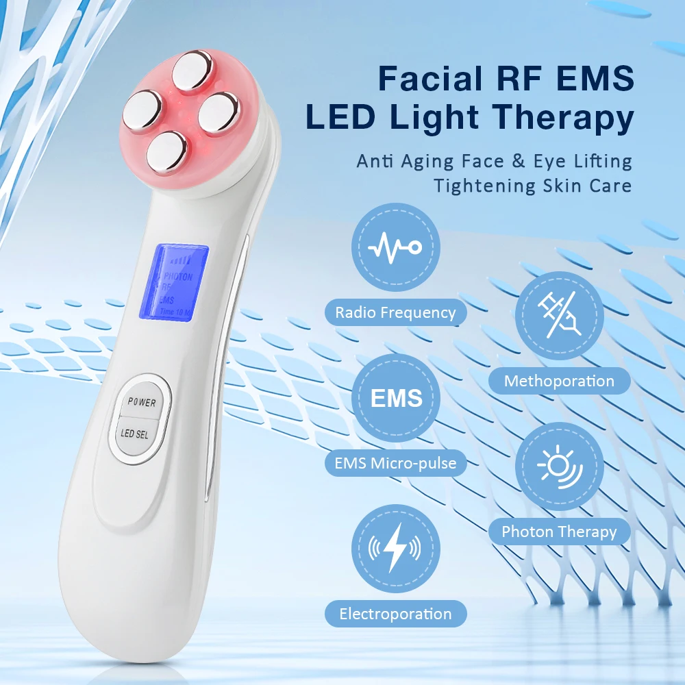 RF EMS Beauty Device Microcurrent Radio Frequency 5 Colors Light Therapy IPL Skin Rejuvenation Face Lift Facial Massager