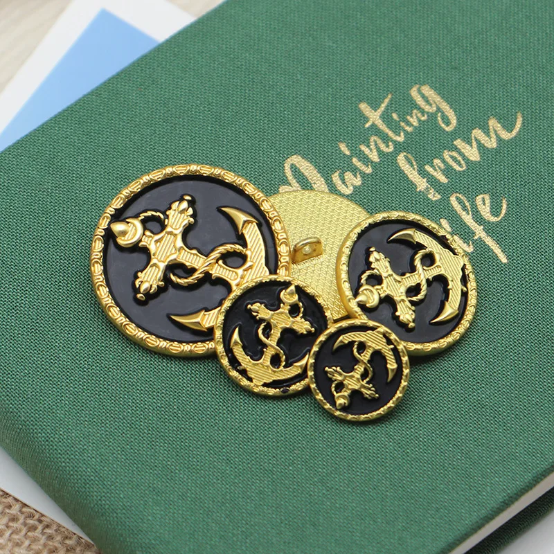 10pcs/lot 15/20/25mm Navy Anchor Design Vintage Metal Buttons for Clothing DIY Sewing Accessories Gold Round Coat Jacket Buttons