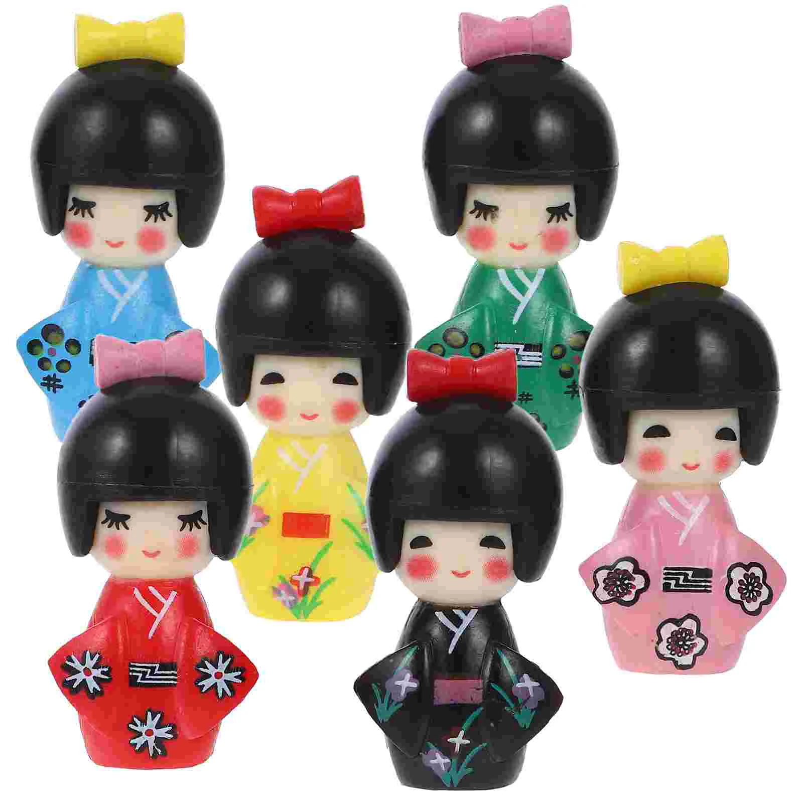 

6 Pcs Statue Kimono Ornaments Fairy Figurines Lovely Dollhouse Child Flower Cake Decorations