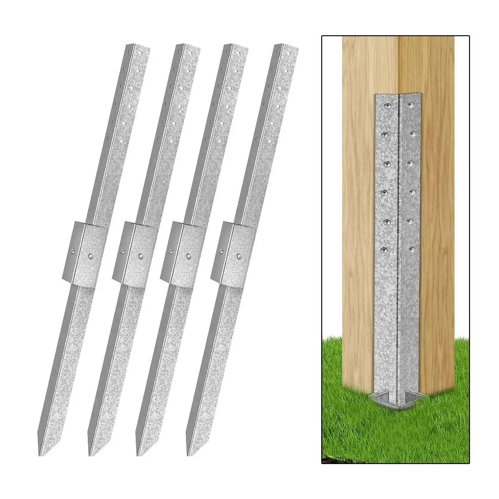 

4 Pieces Fence Post Repair Stakes Sturdy Courtyard Repair Tilted/broken Wood Fence Wear Resistant Easy Install Metal Heavy Duty