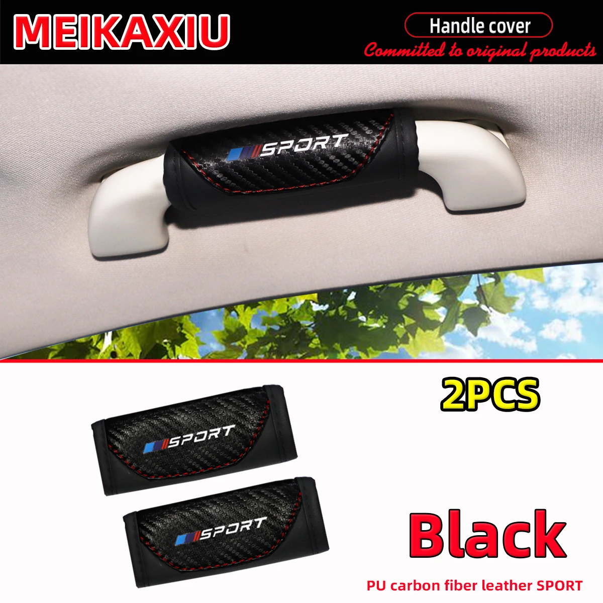 PU-Leder, Kohlefaser, Leder, bedruckt, „SPORT“, Auto-Innengriff, Schutzabdeckung, Griffabdeckung, Auto-Dekorationsartikel