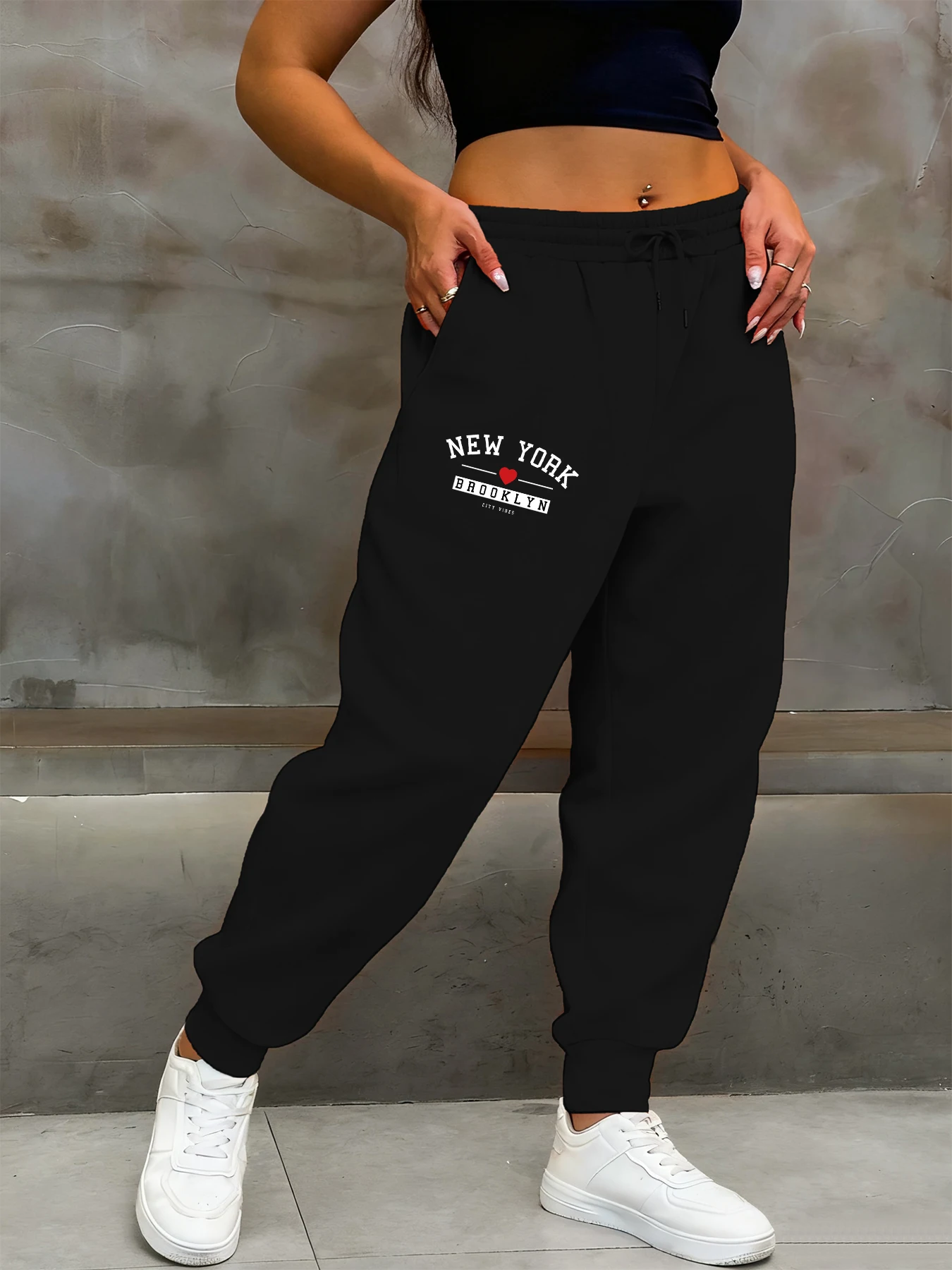 New York Brooklyn City Vibes Print Women Sweatpants Warm Hip Hop Trousers Joggers Multicolor Pants Pocket Fleece All-Match Pant
