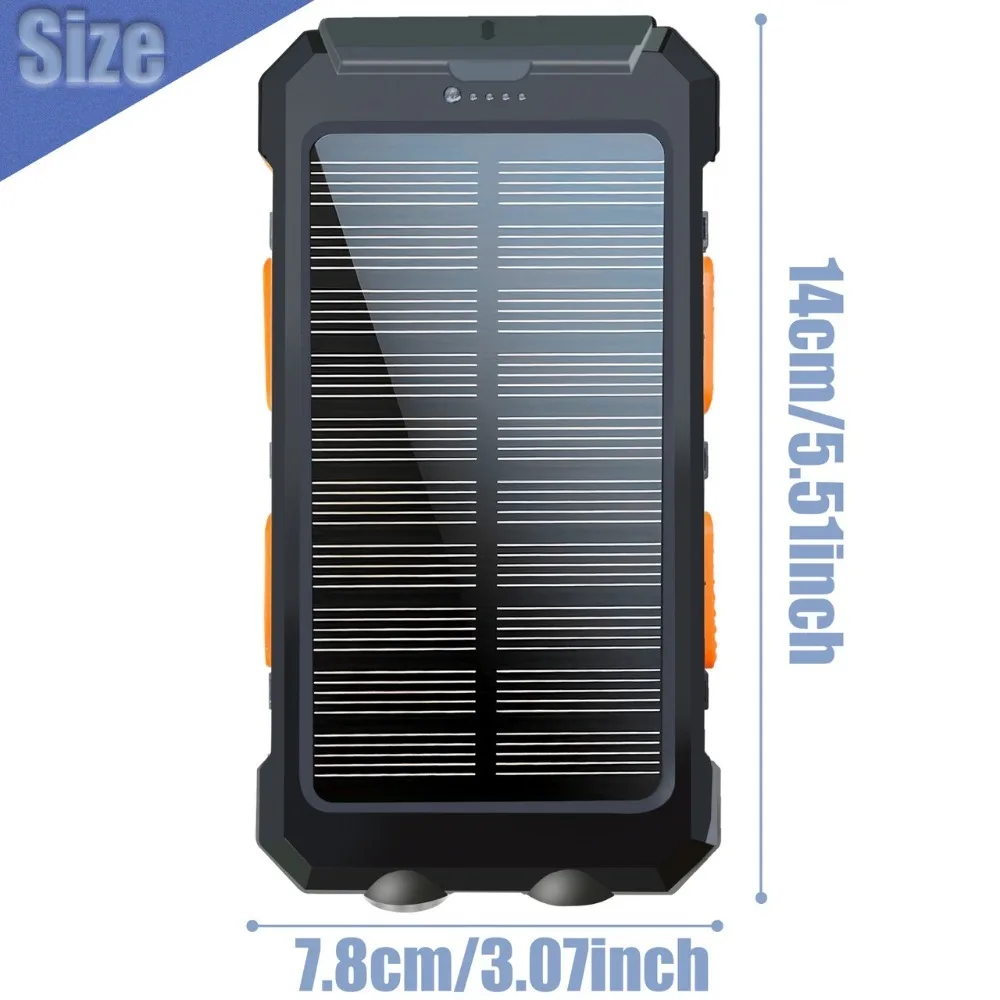 Solar Power Bank10000/20000MAH Portable Fast, Equipped with 4 Dual USB Ports And Type-C/Micro USB Input Ports, Built-in 2.4W LED Flashlight/compass, Suitable for All Mobile Devices, Travel And Camping Backup Power, Practical Gift for Boyfriend view 4